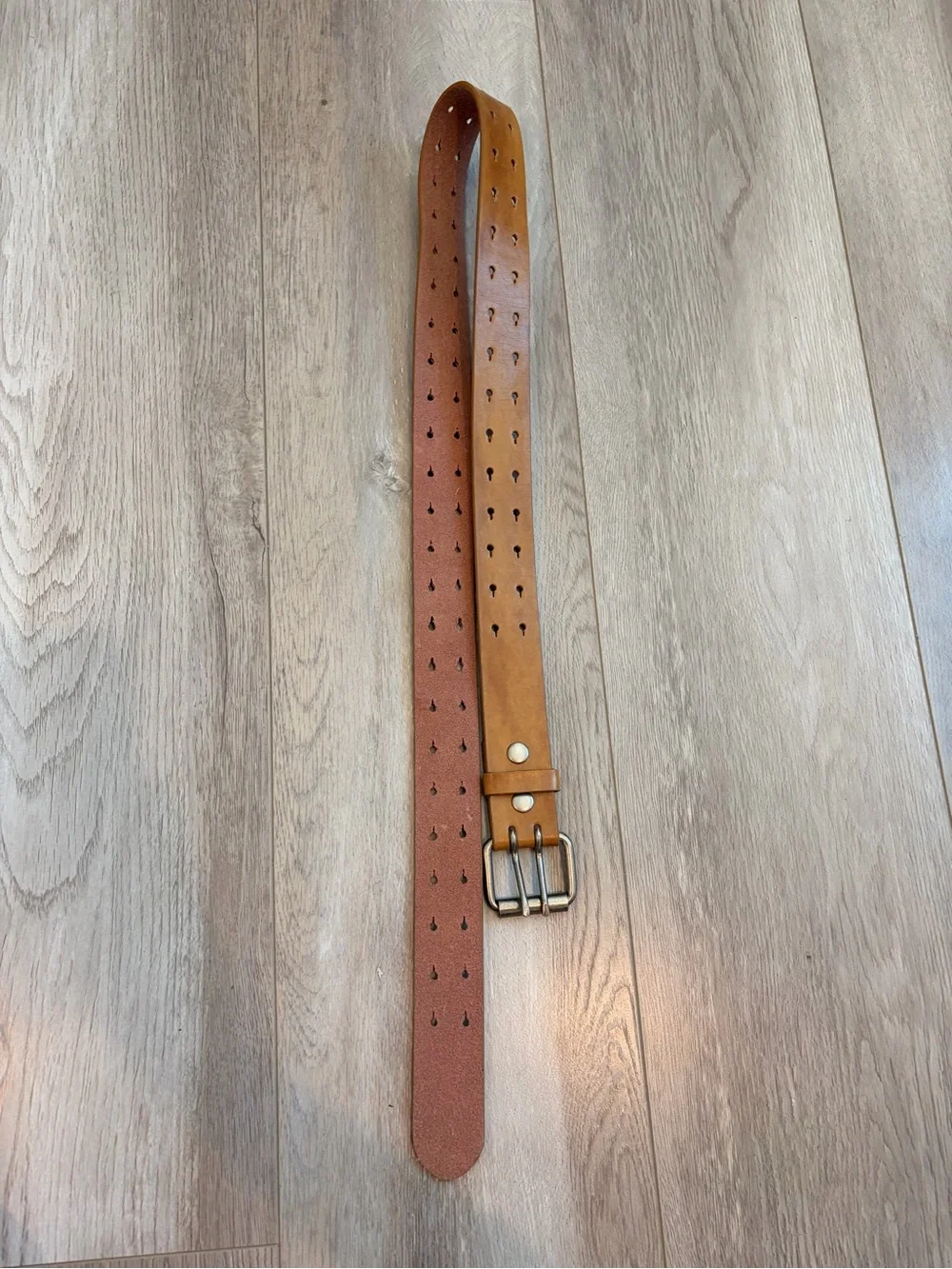 Men’s Genuine Leather Tan Perforated Leather Belt